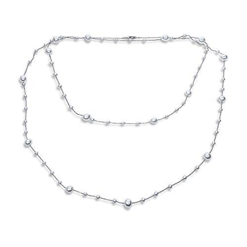 Fashion Extra Long Multi Wrap Layering Simulated White Pearl & Station Chain Endless Strand Necklace For Women Teen 63 Inch Length