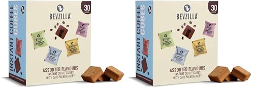 Image of Bevzilla 30 Assorted Instant Coffee Cubes Pack with Date Palm Jaggery, 4 Flavours, Arabica Coffee, Zero Refined Sugar, Real Ingredients, No Preservatives, Drop Stir and Enjoy | Enjoy Hot & Cold