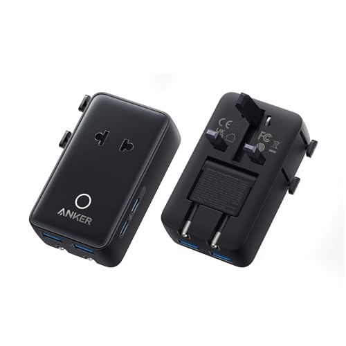 Anker Universal Travel Adapter 5-in-1 for UK/EU/US/AU 20W USB-C + 4 USB Ports Compact Power Plug Converter with AC Socket for 200+ Countries | Ideal for UK Travel & EU Expats (Black)