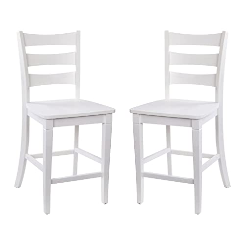 Flash Furniture Set de 2 Bancos con respaldo de escalera, acabado White Wash, 41.5" de altura, madera maciza Asiática miniatura 1