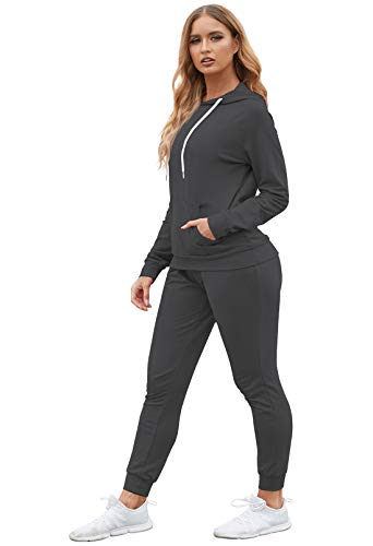 Fixmatti Women 2 Piece Outfits Long Sleeve Pullover Hoodie Jogger Pant Sweatsuit Set Dark Grey L #TOP5