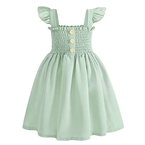 JEELLIGULAR Toddler Dress Ruffle Sleeveless Button Down Denim Dress for Toddler Girl Dress Summer Beach Casual A-line Sundress(Sage Green,4T-5T)