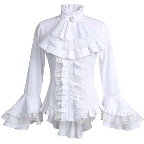 Gothic Victorian Blouse for Women Sweet Lolita Shirt High Low Irregular Ruffles Lotus Hem Medieval Tops