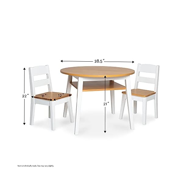 Melissa & Doug Wooden Round Table and 2 Chairs Set – Kids Furniture for Playroom, Light Woodgrain and White 2-Tone Finish - Image 6