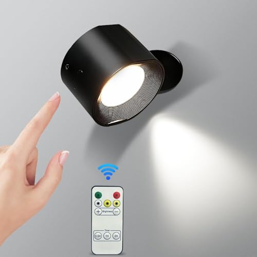 LED Wall Sconce,Magnetic Wall Lamp,Cordless Wall Light, Two-way Lighting, BatteryOperated.Remote Control. Removable. Color.tunable Wall lamps for Reading, 3 Colors, 3 Brightness Levels(Black)