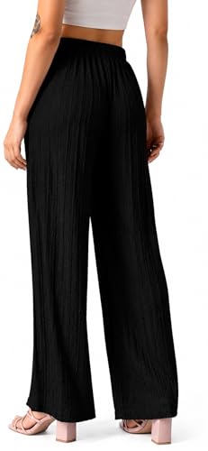 Image of Ebifin Women Pleated Palazzo Pants, Elastic Waist, Free Size, Casual Summer Wide Leg Trousers, Flowy Lightweight Lounge Pants for Travel, Vacation