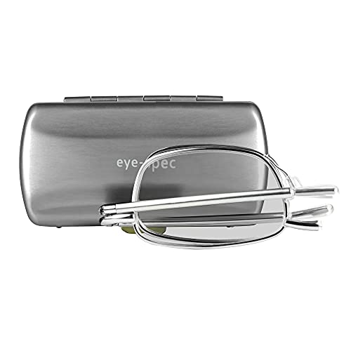 eye-spec Gafas de lectura plegables que se pliegan en un compacto estuche plegable de color plateado
