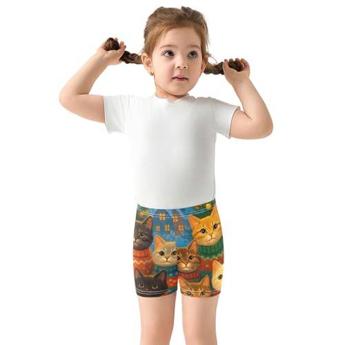 Girls Biker Shorts Toddlers Cotton Under Dress Shorts Funny Seven Cute Cats Festive Sweaters Dance Clothes 4t3
