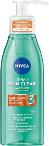 NIVEA Derma Skin Clear Waschgel Cleanser für ein sichtbar verbessertes Hautbild effektive Gesichtsreinigung für unreine Haut mit Salicylsäure & Niacinamid (150 ml)