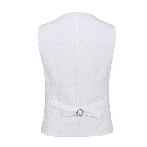 Yffushi Men's 3 Piece Suit Slim Fit Jacquard Tuxedo One Button Shawl Collar Jacket Vest & Trousers White #TOP3