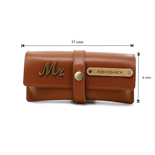 Image of AICA Personalised Name & Charm Leather Sunglass Case Cover for Men & Women | Hard Case Eyewear Cover