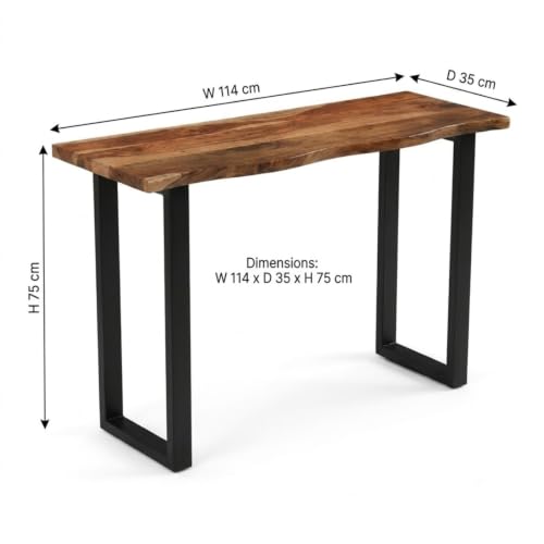 Image of Solid Sheesham Wood Console Table for Living Room | Entryway Hallway Sofa & Fish Tank Table | Handcrafted Wooden Accent Furniture for Foyer Corridor & Behind Couch | Light Walnut Finish