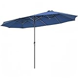 VOOYA HOME Sombrilla grande de patio de 15 pies no incluye base, césped y jardín (azul marino)