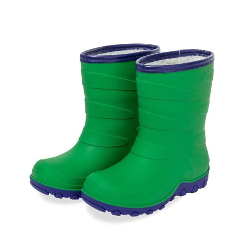 FUNCOO PLUS Kids Warm Fleece Wellies, Girls Boys Winter Waterproof Rain Boots Children Snow Boots Wellington BootsSize 7, Green