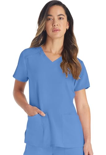 Dickies EDS Essentials Scrubs, V-Neck Womens Tops with Four-Way Stretch and Moisture Wicking DK615, XS, Ciel - image 1