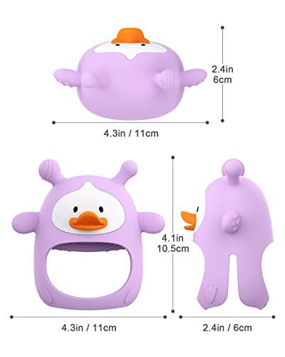 Image of Never Drop Silicone Baby Teether, Hand Pacifier for Sucking Babies 0-6 Months, Soothing Pain Relief, Best Chew Toy, Teething Mitten for New Born - Purple