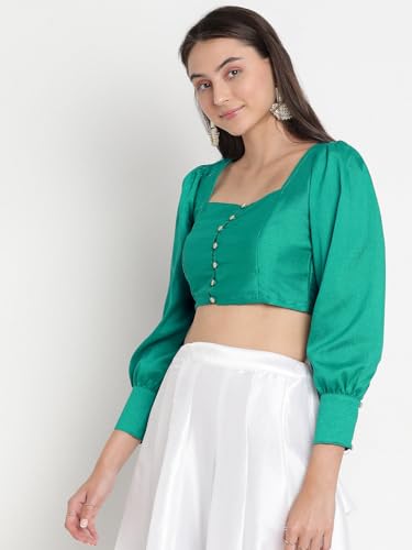 Image of studio rasa Chroma Button Down Shirt Style Blouse Crop Top for Women Girls Casual Party