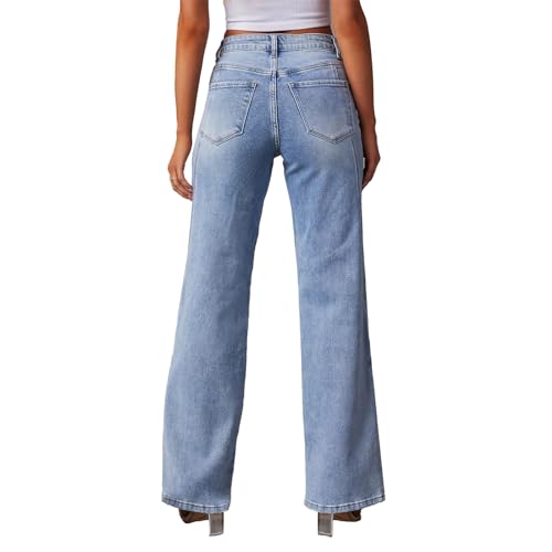 cffvdiz Women's Bootcut Jeans Casual Comfortable Spliced Wide Leg Denim Pants3