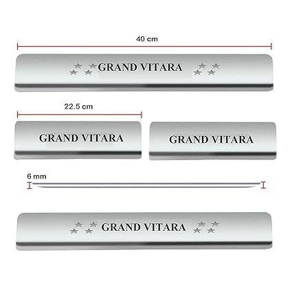 Image of AC Door Sill /Foot Step Stainless Steel Scuff Plate Plates Compatible with Maruti Suzuki Grand Vitara (Set of 4 Pcs)