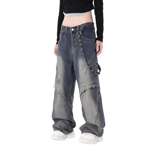 CosTribe Men's Irregular Sutures Y2k Hip Hop Baggy Jeans Wide Leg Denim Pants Patchwork Loose Fit Straight Leg Trousers2