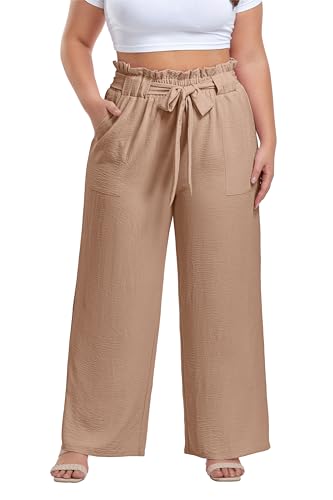 OLRIK Plus Size Pants for Women Wide Leg with Belt Casual Loose Paper Bag...