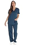 Just Love Solid Stretch Scrub Set for Women Stretchy Mock Wrap Top and Cargo Pants