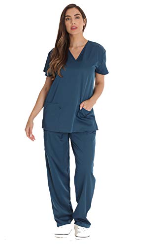 Just Love Solid Stretch Scrub Set for Women Stretchy Mock Wrap Top and Cargo Pants
