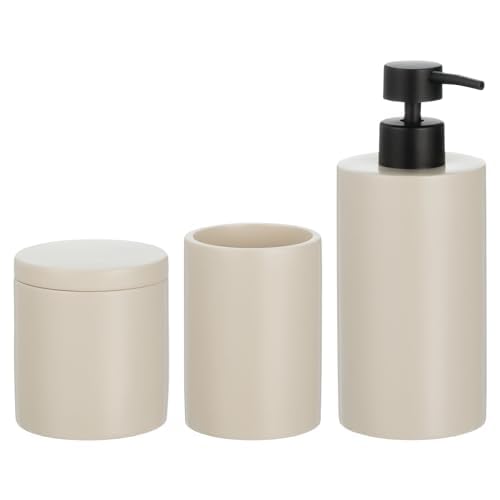 mDesign Resin 3-Piece Bathroom Vanity Countertop Accessories - Soap Dispenser, Tumbler Rinsing Cup, and Canister Holder Sets - Complete Modern Counter