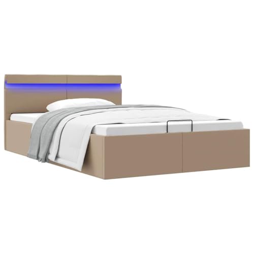 vidaXL Cama Canapé Hidráulica con LED Cuero Sintético Casa Decoración Interior Resistente Robusta Duradera Práctica Cómoda Útil Capuchino 120x200cm
