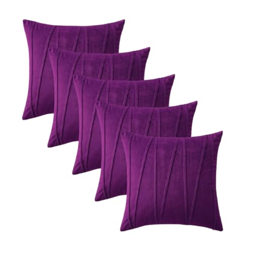Image of Amazon Brand - Umi Decorative Striped Throw Pillow Covers 16 X 16 Inch,Soft Solid Velvet Pillow Covers Cushion Case with Zigzag Pattern for Sofa Bedroom 40 X 40 Cm (Pack of 5) Purple