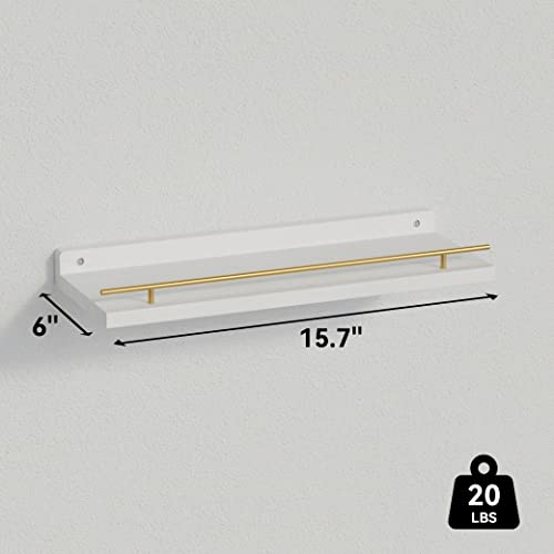 Wopitues Floating Shelves With Gold Metal Guardrail, Shelves For Wall Decor Set Of 3, Wall Shelves For Bedroom, Bathroom thumb #2