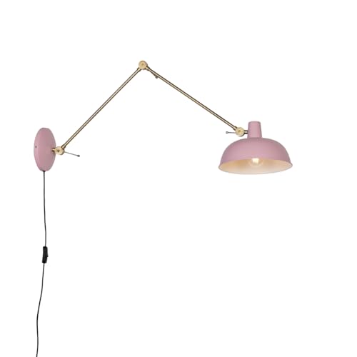 Image of Qazqa - Retro Wall Lamp I Wall Light Pink with Bronze - Milou- - Retro - Suitable for LED E27 | 1 Light - Steel Wall Light - Suitable for Living Room I Kitchen I Bedroom I