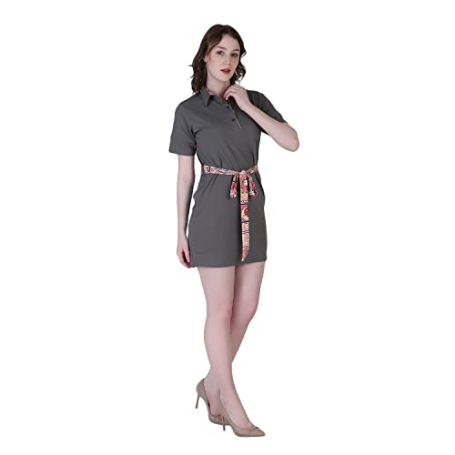Image of Leriya Fashion Women's Comfortable Lycra Printed Collar Neck Regular Sleeve Solid Midi Body-con Casual Western Stylish Dress | Short Midi Dress for Women.