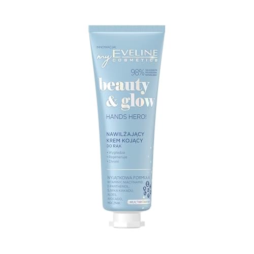 Eveline Cosmetics Beauty & Glow Crema de Manos Nutritiva - Fórmula hidratante y calmante con complejo multivitamínico, aloe, aguacate y ciruela de cacatúa para manos suaves y flexibles, 50 ml