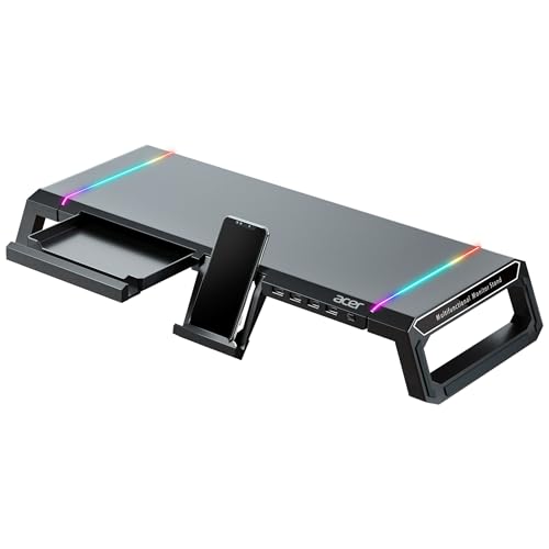 acer Ergo Multifunction Monitor & Laptop Stand Featuring RGB Lighting and a 4-Port USB Hub with Aluminum Multi Keyboard Storage Space Bar, Suitable for Both Office and Home Environments (Black) view 1