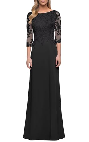 Women's Chiffon Mother of The Bride Dresses - Half Sleeve Lace Floor Length Formal Evening Dresses