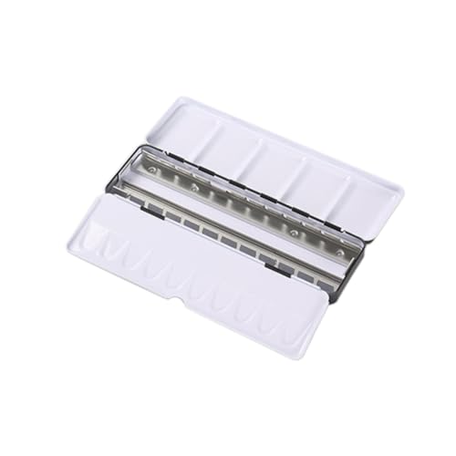Jinberry Lata de acuarela de metal con paleta de mezcla plegable, paleta de acuarela vacía multifuncional con sartenes, paleta de bandeja de pintura para Plein Air, acuarela, acrílico y pintura al