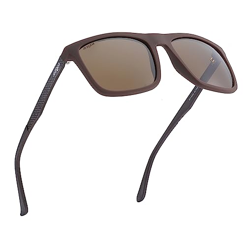 Image of Men's Polarized Sunglasses, Square Rubber Frame Carbon Fiber Temple Fishing Driving Sun Glasses UV Protection RFS8205