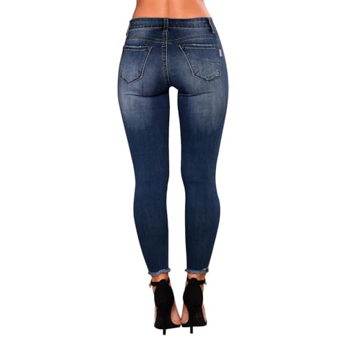 Skinny Jeans for Women Trendy Destroyed Ripped Stretchy High Waisted Jeans Casual Tummy Control Button Denim Pants4
