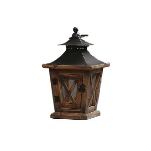 Lanterne Rustique en Bois Avec toit en métal, bougeoir décoratif, poignée, lanterne Pour Jardin, fêâ€¦ – Vignette