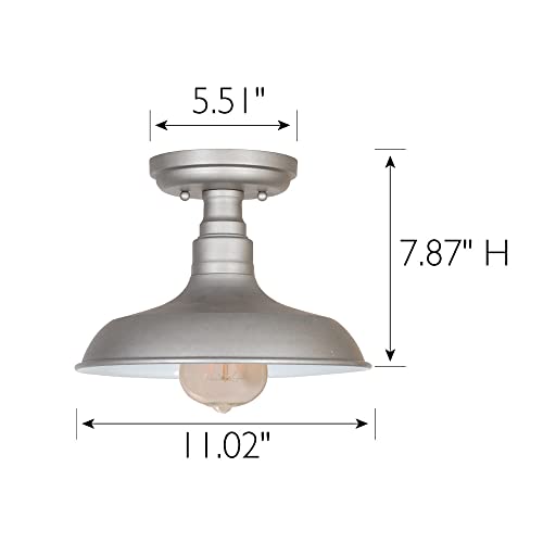 Image of Design House 519876 Kimball Industrial Farmhouse 1-Light Indoor Semi-Flush Ceiling Mount Light with Metal Shade for Kitchen Hallway Dining Room Bedroom, Galvanized Paint