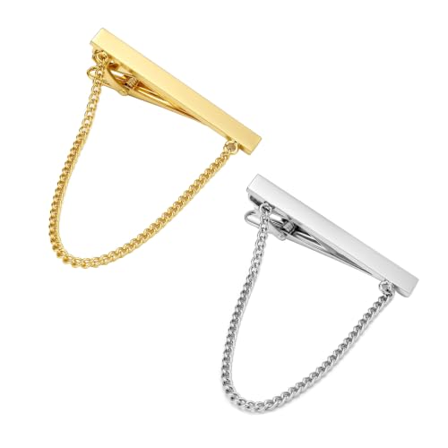 Image of Danny shi Men's Silver Golden Tie Chain Set, Gift Boxed Tie clip | Tie Chain for men wedding Tie clips