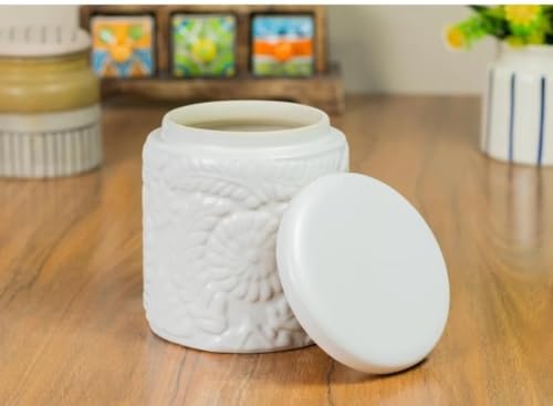 Image of Ceramics Storage Jar 1kg | Jars for Dining Table, Salt Containers, Sugar Storage | Elegant And Durable | Perfect for Kitchen Organization, Food Preservation (White)