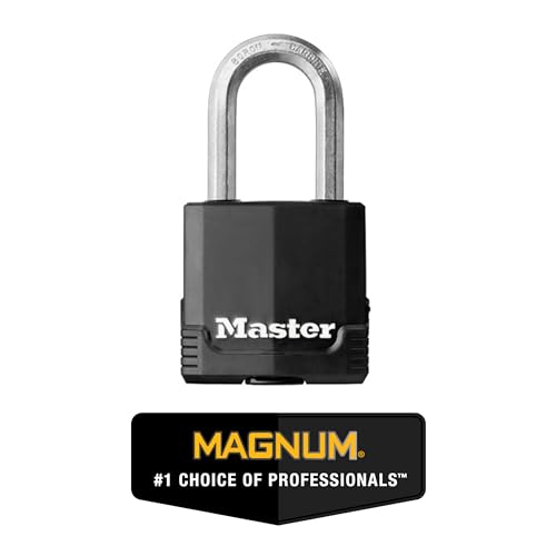 Master Lock M115XQLFCCSEN, Four Pack 1-7/8-Inch Wide Magnum Covered Laminated Steel Padlock, 5/16-Inch Diameter, 1-1/2-Inch Shackle Clearance, 4-Pack, Black, 4 Count (Pack of 1)