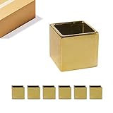 WGV Ceramic Cube Vase Bulk Width 5.5' Height 5' (Fits 5' Pot) Elegant Modern Block Square Floral Planter Terrarium Container Table Dresser for Event Accent Home Office Decor Gold 6 Pieces