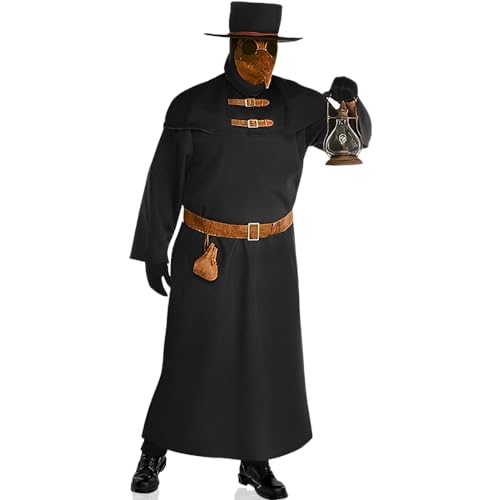 Plague Doctor Costume Set - Plus XXL (48-52) - Black & Brown Fabric - Perfect for Cosplay & Historical Events, 1 Pc.