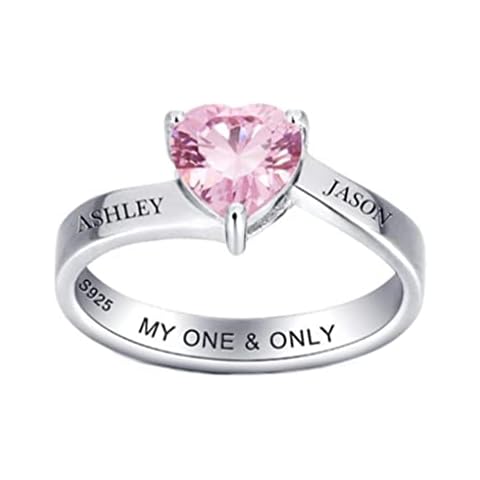 Promise Ring for Her 925 Sterling Silver Personalized with 2 Names Engraved Rings Engagement Wedding Birthstone Rings for Women Valentines Birthday Jewelry Gift for Girlfriend Wife (Q (8)) Cover