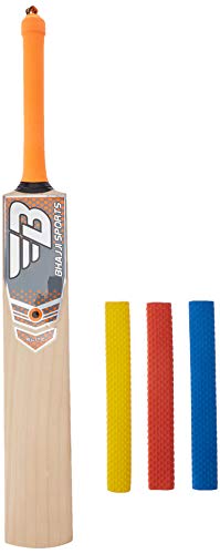 Image of KASHMIRI WILLOW CRICKET BAT ELITE SIZE-6 WITH BHAJJI BAT GRIP RHINO SET OF 3