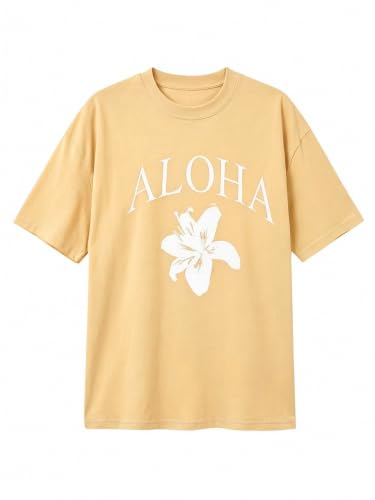 Image of SHENHE Girl's Summer Hawaiian Shirt Aloha Tropical Graphic Cute Crewneck Short Sleeve T Shirts Teen