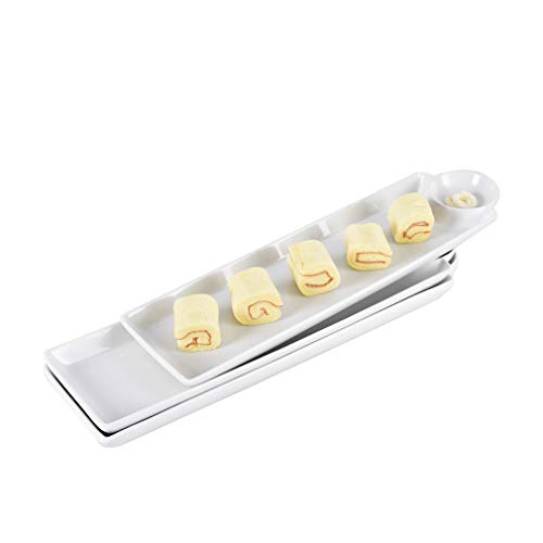 Singkasa Porcelain Rectangle Serving plate with sauce dish for SushiBreadSnack Platter 165 inches White set of 3
